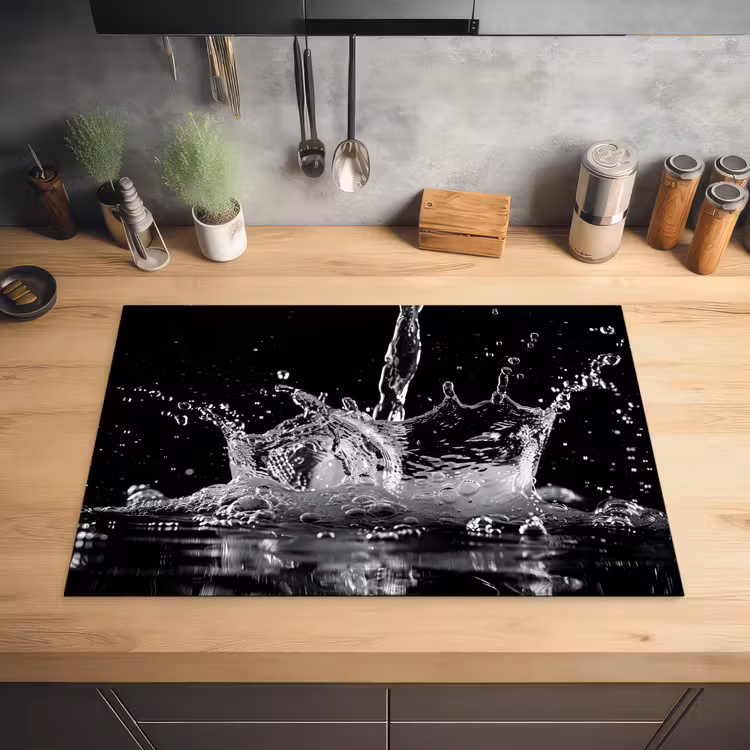 Water - Splash - Zwart Inductie beschermer vinyl 3mm klein -sfeer5
