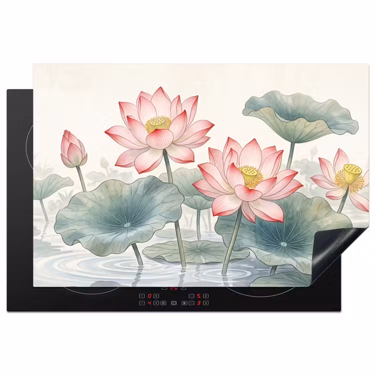 Aquarel - Lotusbloemen - Kleurrijk Inductie beschermer vinyl 3mm klein -3d