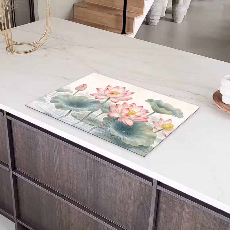 Aquarel - Lotusbloemen - Kleurrijk Inductie beschermer vinyl 3mm klein -sfeer8