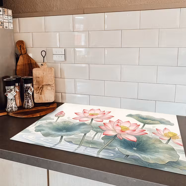 Aquarel - Lotusbloemen - Kleurrijk Inductie beschermer vinyl 3mm klein -sfeer3