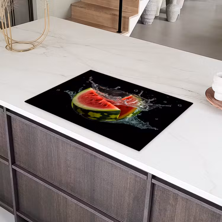 Watermeloen - Zwart - Water - Fruit - Meloen Inductie beschermer vinyl 3mm klein -sfeer8