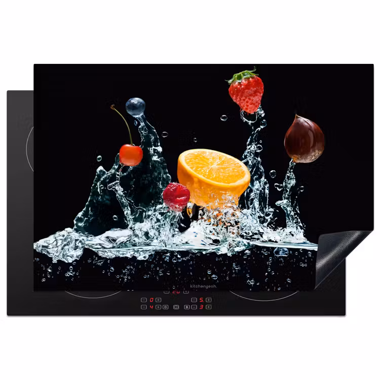 Watersplash - Fruit - Zwart Inductie beschermer vinyl 3mm klein -3d