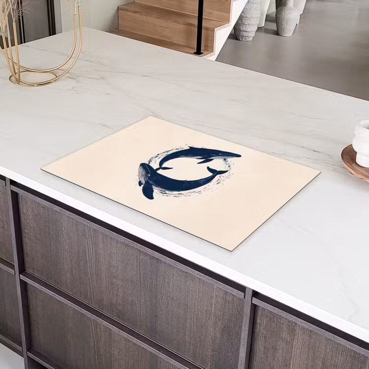 Walvissen - Spetters - Cirkel - Donkerblauw Inductie beschermer vinyl 3mm klein -sfeer8