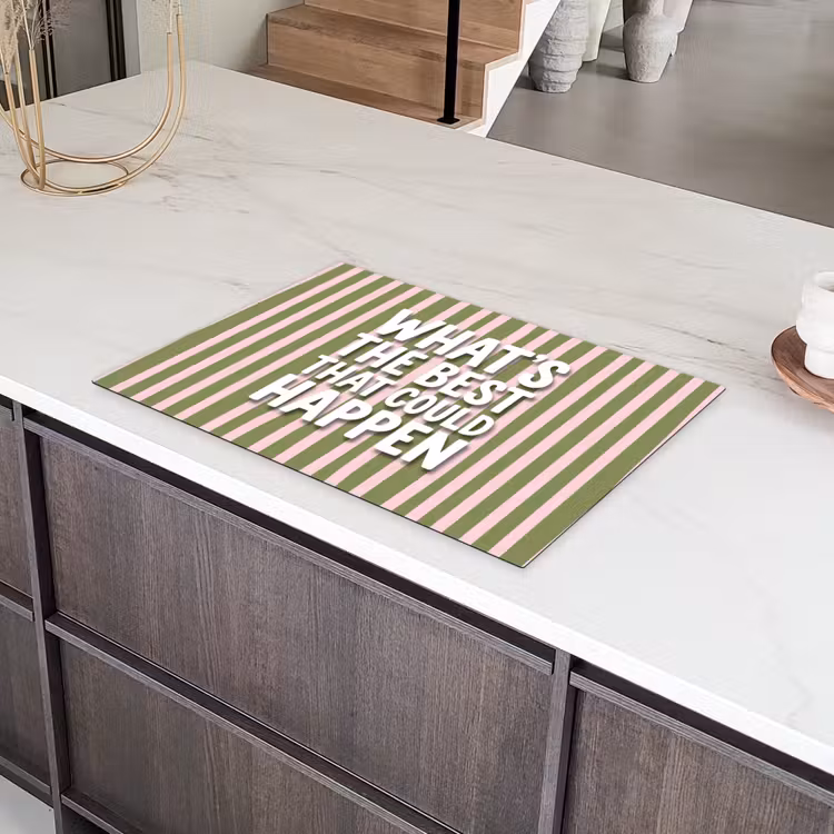 What's the best that could happen - Strepen - Groen - Roze Inductie beschermer vinyl 3mm klein -sfeer8