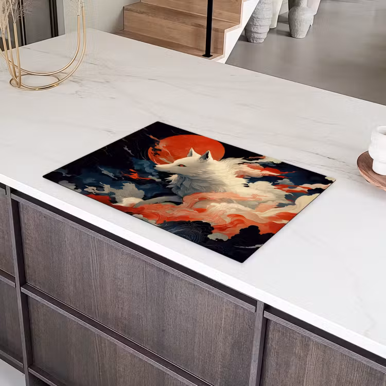 Witte vos - wolken - maan Inductie beschermer vinyl 3mm klein -sfeer8