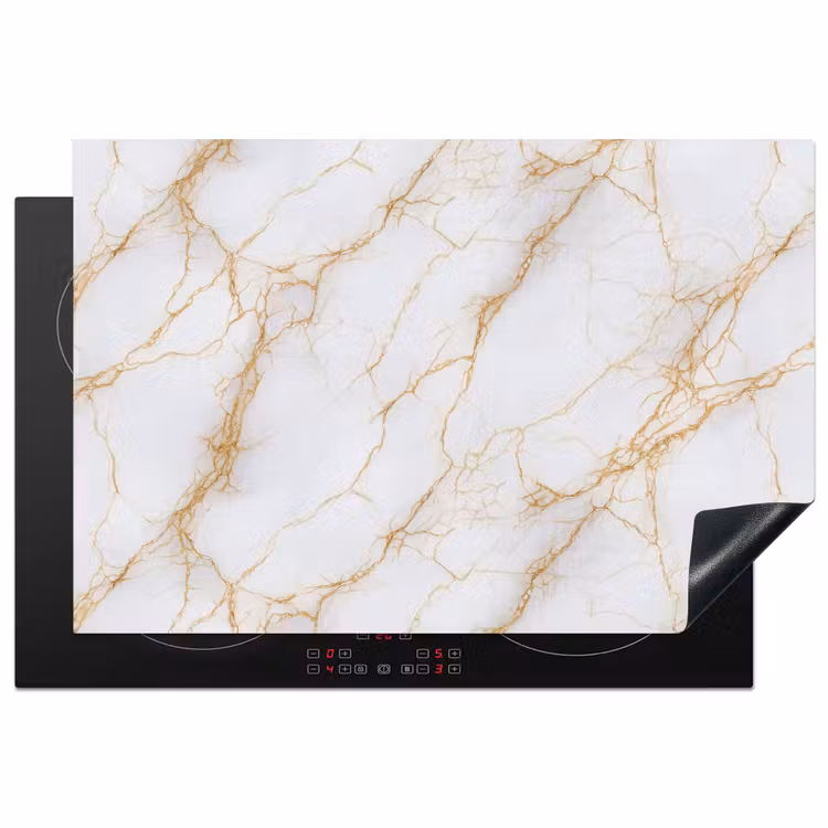 Wit - Goud - Marmer - Aders Inductie beschermer vinyl 3mm klein 276 -3d