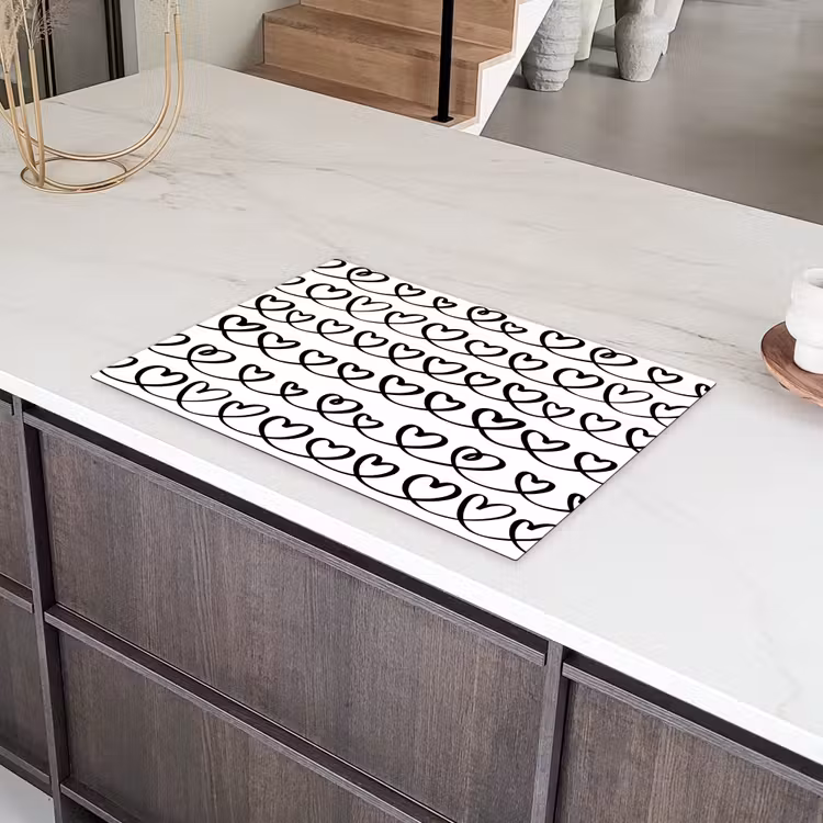 Wit - Harten - Verweven - Zwart Inductie beschermer vinyl 3mm klein 276 -sfeer8