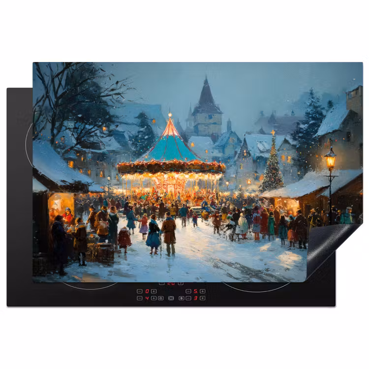 Winterkermis - Dorp - Kleurrijk Inductie beschermer vinyl 3mm klein -3d