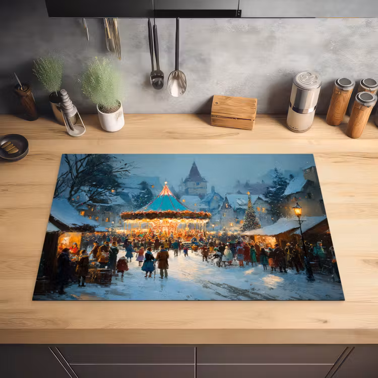 Winterkermis - Dorp - Kleurrijk Inductie beschermer vinyl 3mm klein -sfeer5