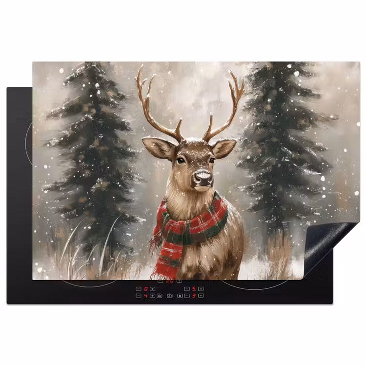 Winter - Bos - Rendier - Donker Inductie beschermer vinyl 3mm klein -3d