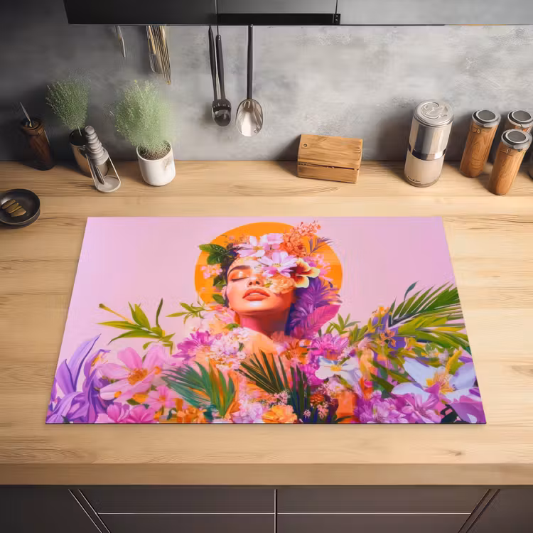 Vrouw - Abstract - Cirkel - Bloemen Inductie beschermer vinyl 3mm klein -sfeer5