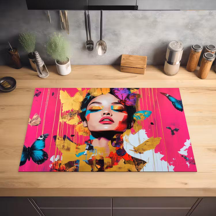 Vrouw - Abstract - Kleurrijk Inductie beschermer vinyl 3mm klein -sfeer5