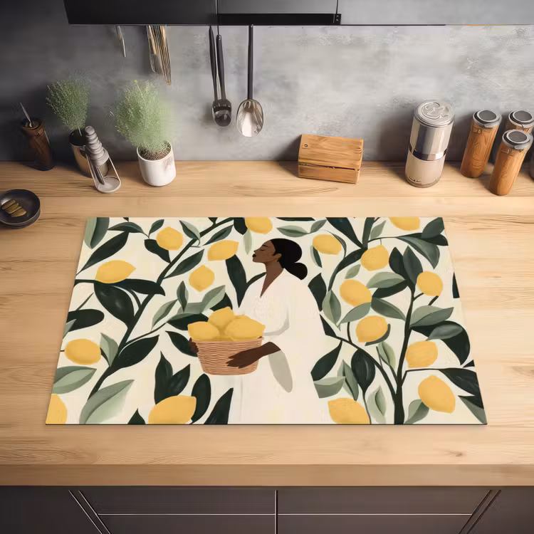 Vrouw - Mand - Citroenen - Bladeren Inductie beschermer vinyl 3mm klein -sfeer5