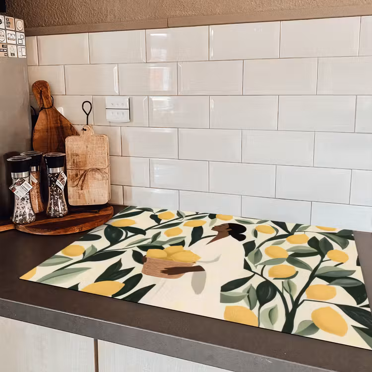 Vrouw - Mand - Citroenen - Bladeren Inductie beschermer vinyl 3mm klein -sfeer3