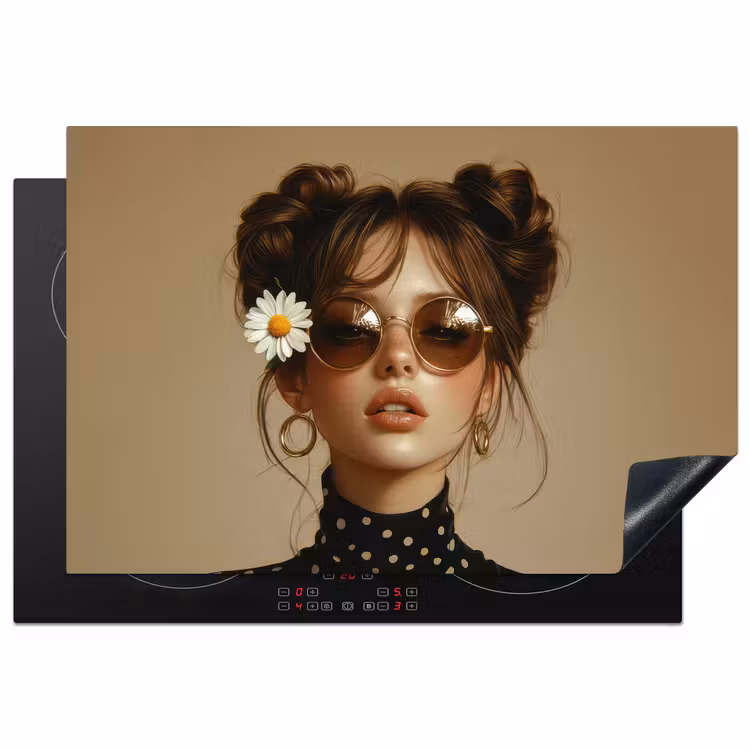 Vrouw - Beige - Bloem - Modern - Portret Inductie beschermer vinyl 3mm klein -3d