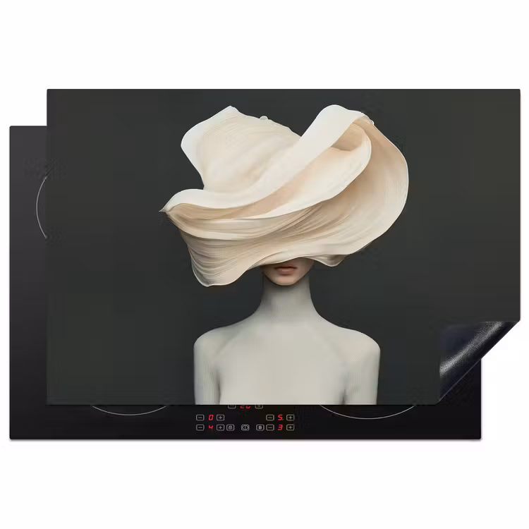 Vrouw - Beige - hoed Inductie beschermer vinyl 3mm klein -3d