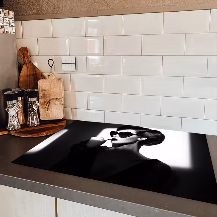 Vrouw - Zwart - Hart Inductie beschermer vinyl 3mm klein -sfeer3