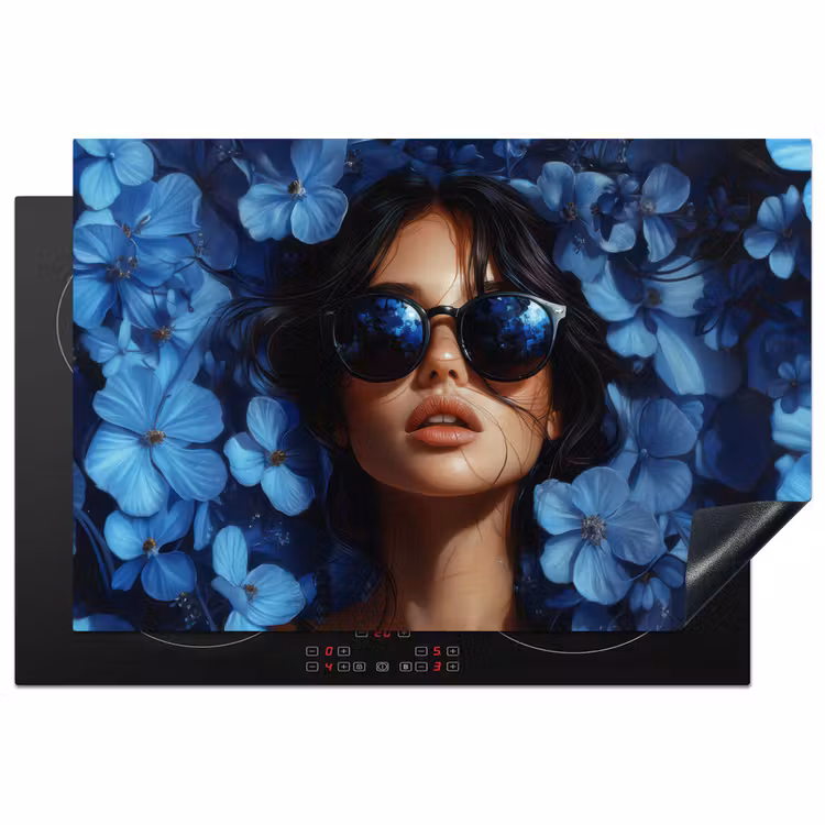 Vrouw - Blauw - Bloemen - Vlinders - Natuur Inductie beschermer vinyl 3mm klein -3d