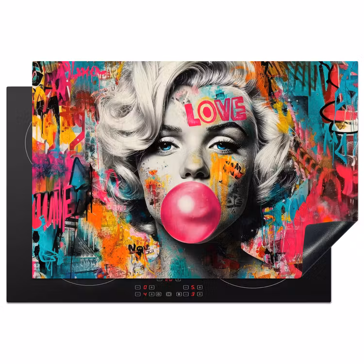Vrouw - Kauwgom - Graffiti - Neonkleuren Inductie beschermer vinyl 3mm klein -3d
