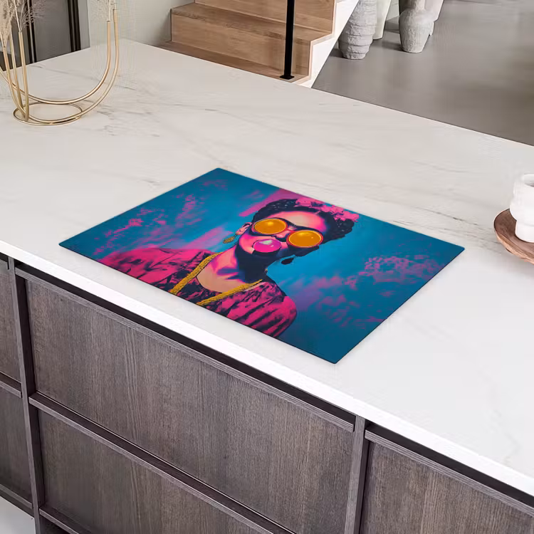 Vrouw - Kauwgom - Zonnebril - Oranje Inductie beschermer vinyl 3mm klein -sfeer8