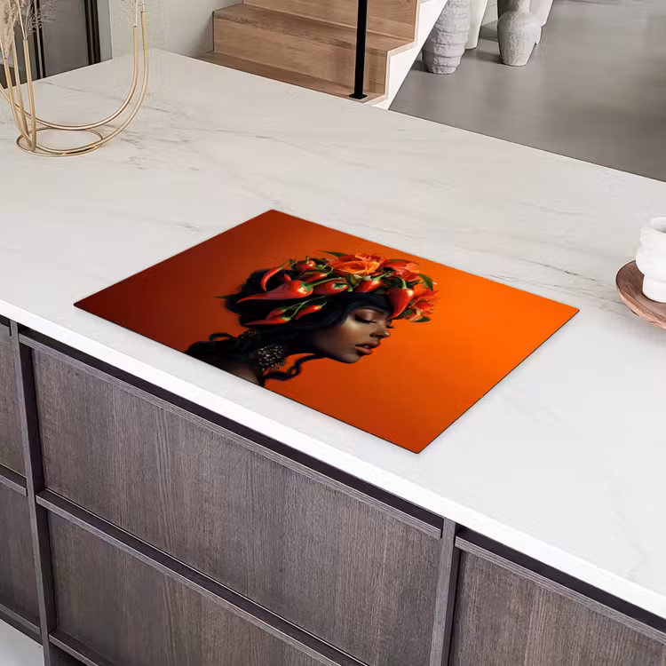 Vrouw - Chilipepers - Pepers - Bloemen Inductie beschermer vinyl 3mm klein -sfeer8