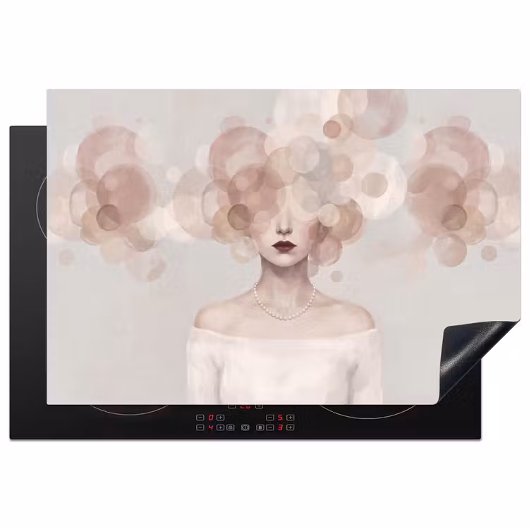 Vrouw - Cirkels - Beige Inductie beschermer vinyl 3mm klein -3d