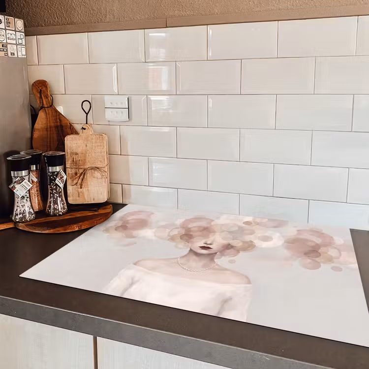 Vrouw - Cirkels - Beige Inductie beschermer vinyl 3mm klein -sfeer3