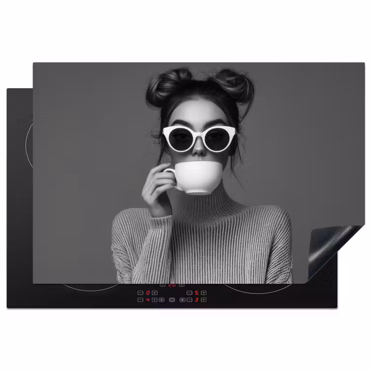 Vrouw - Koffie - Zwart - Wit Inductie beschermer vinyl 3mm klein -3d