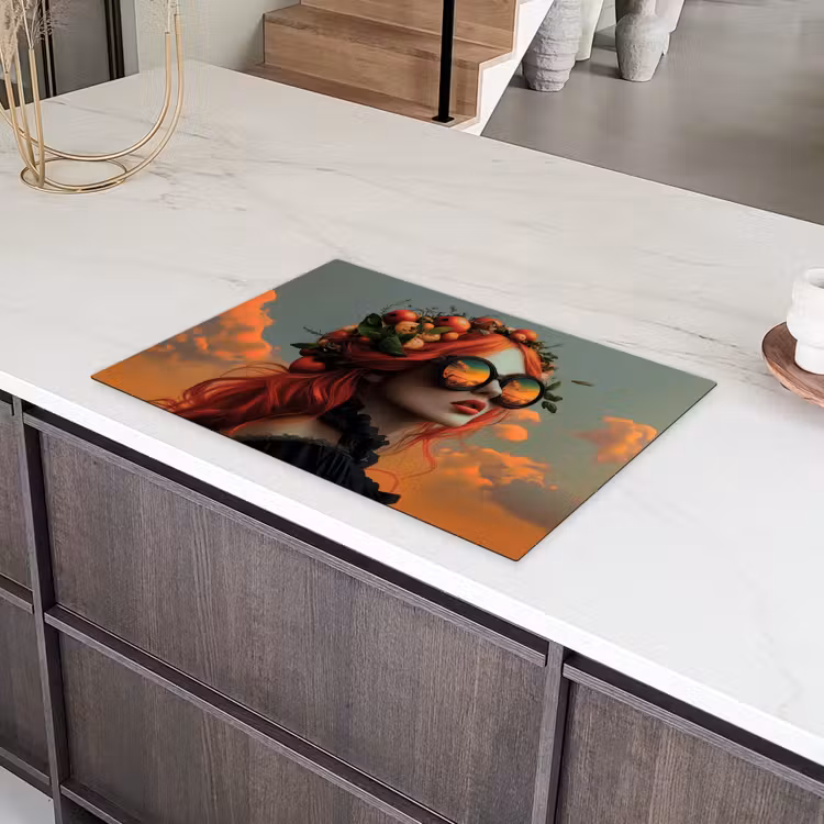 Vrouw - Kroon - Tomaat - Bascilicum - Zonnebril Inductie beschermer vinyl 3mm klein -sfeer8