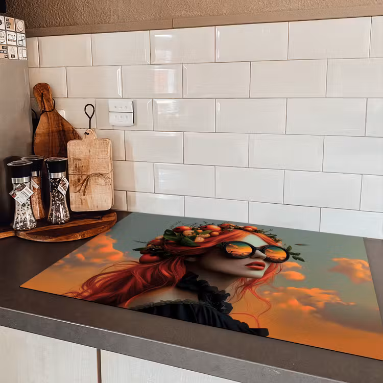 Vrouw - Kroon - Tomaat - Bascilicum - Zonnebril Inductie beschermer vinyl 3mm klein -sfeer3