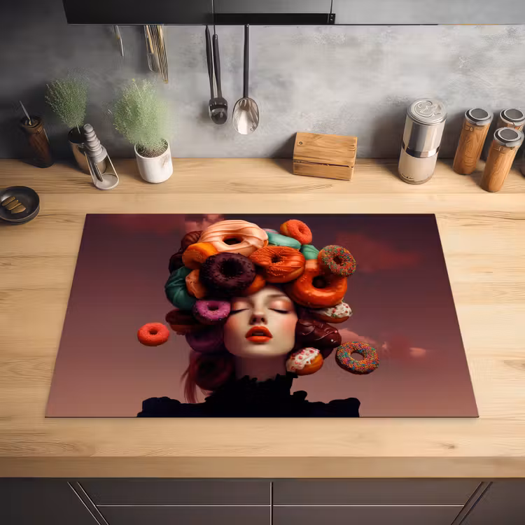 Vrouw - Donuts - Kleurrijk Inductie beschermer vinyl 3mm klein -sfeer5