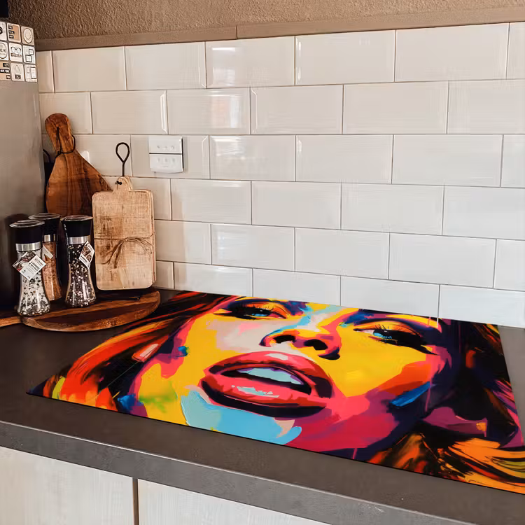 Vrouw - Gezicht - Kleurrijk Inductie beschermer vinyl 3mm klein -sfeer3