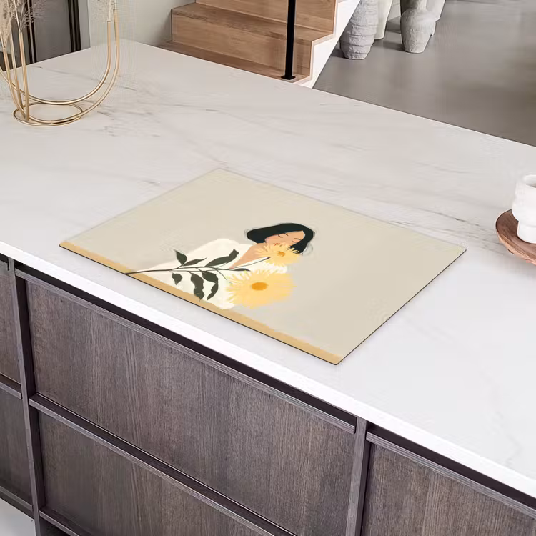 Vrouw - Bloem - Geel - Minimalistisch Inductie beschermer vinyl 3mm klein -sfeer8