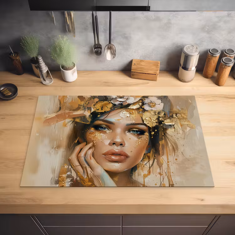 Vrouw - Bloemen - Goud - Portret Inductie beschermer vinyl 3mm klein -sfeer5