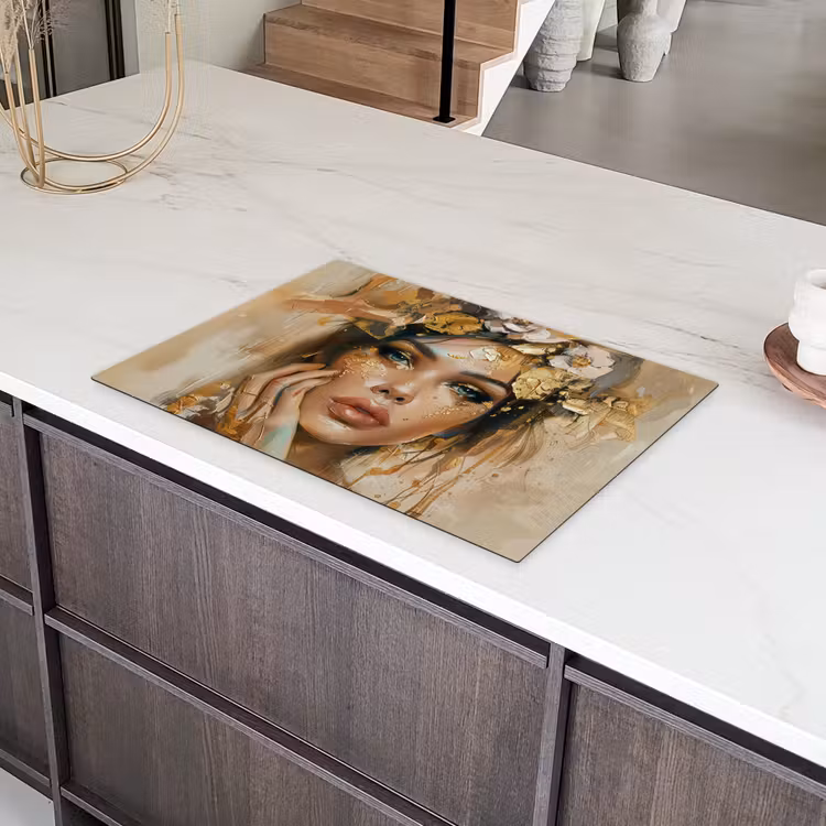 Vrouw - Bloemen - Goud - Portret Inductie beschermer vinyl 3mm klein -sfeer8