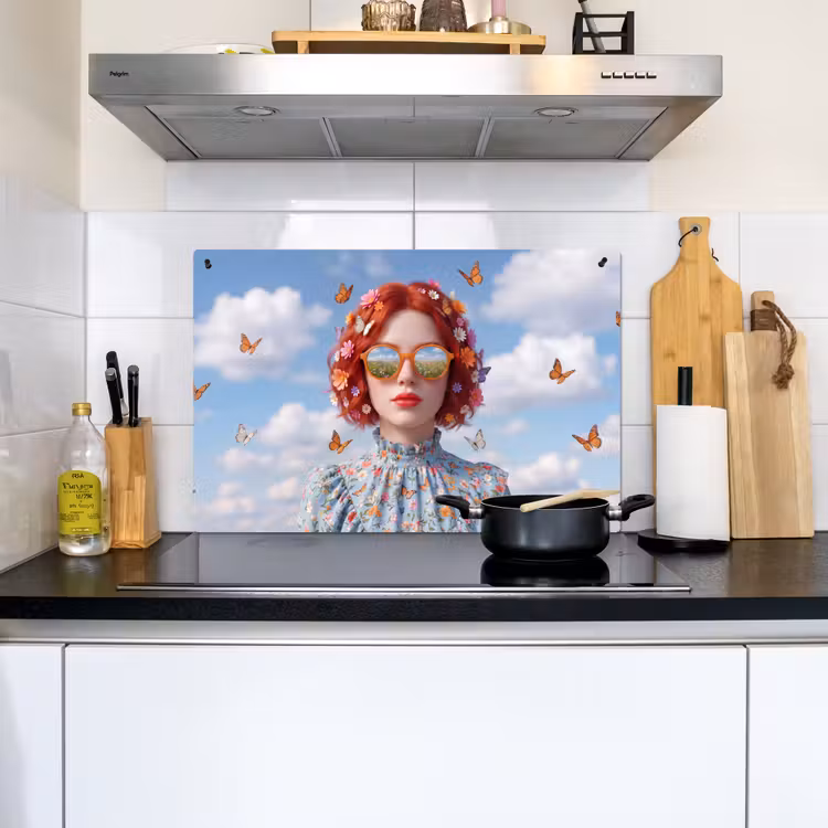 Vrouw - Bloemen - Zomer - Portret - Kleurrijk Inductie beschemer met haakjes klein -sfeer2