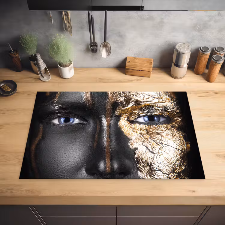 Vrouw - Bladgoud - Zwart - Goud - Luxe Inductie beschermer vinyl 3mm klein -sfeer5