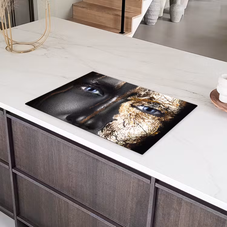 Vrouw - Bladgoud - Zwart - Goud - Luxe Inductie beschermer vinyl 3mm klein -sfeer8