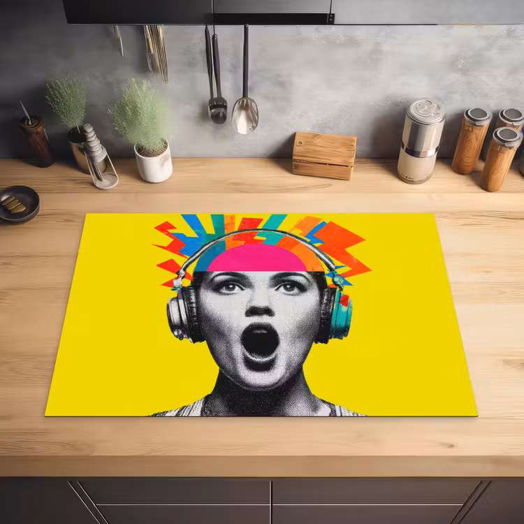 Vrouw - Koptelefoon - Geel Inductie beschermer vinyl 3mm klein -sfeer5