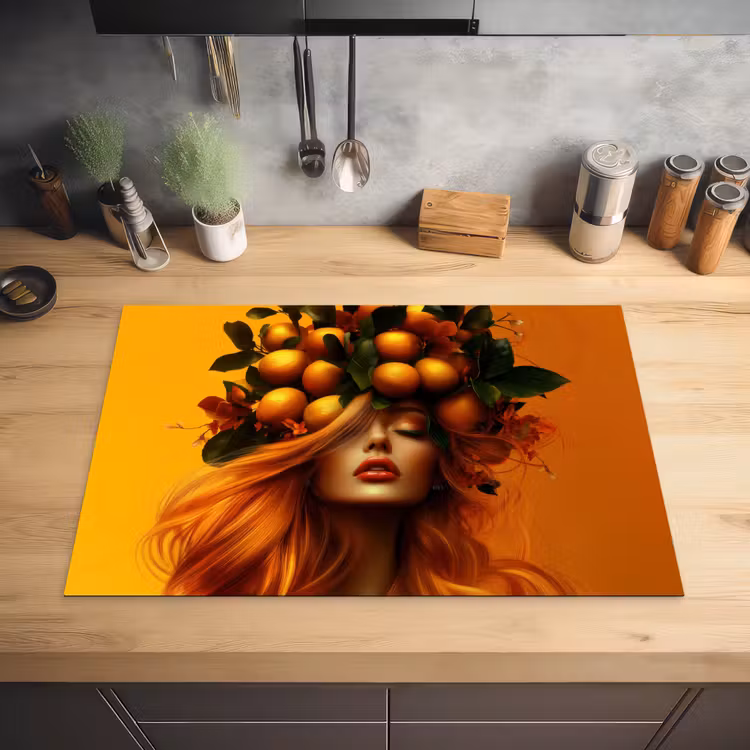 Vrouw - Citroenen - Bloesem - Geel Inductie beschermer vinyl 3mm klein -sfeer5