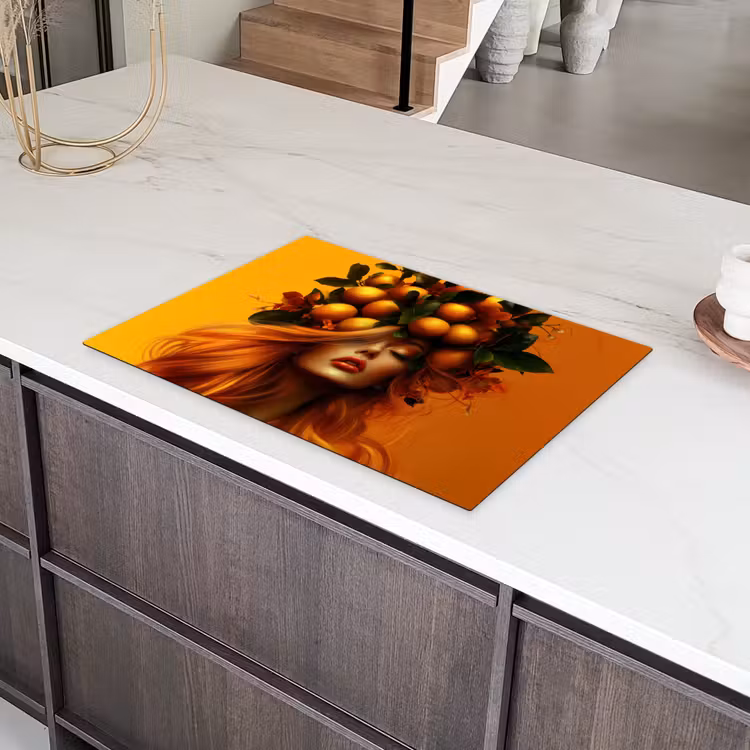 Vrouw - Citroenen - Bloesem - Geel Inductie beschermer vinyl 3mm klein -sfeer8