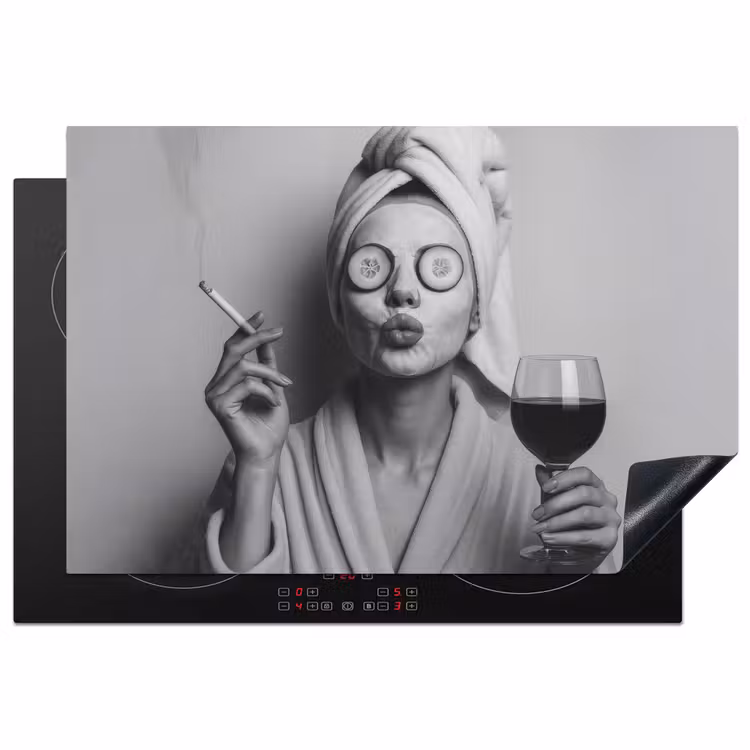 Vrouw - Masker - Wijn - Sigaret Inductie beschermer vinyl 3mm klein -3d