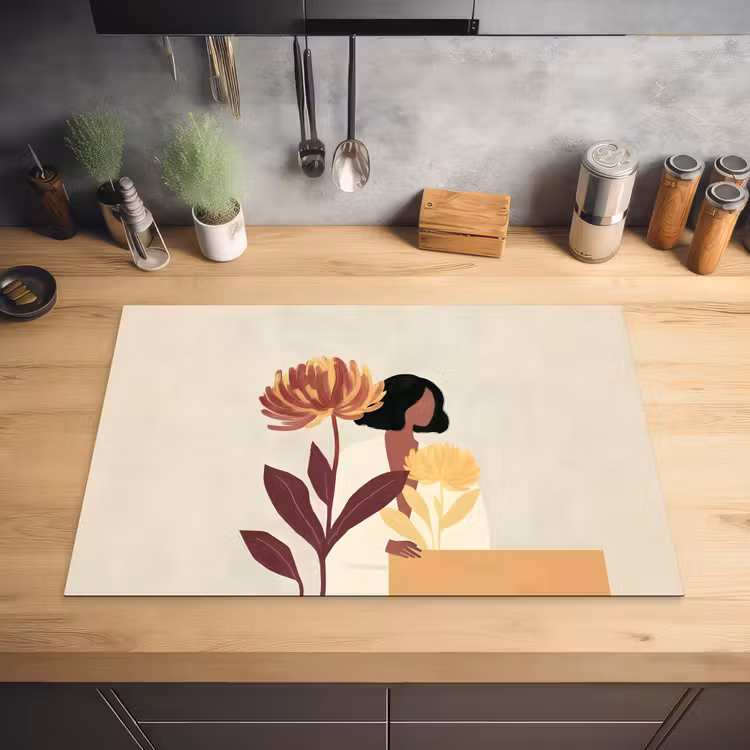 Vrouw - Minimalistisch - Bloem Inductie beschermer vinyl 3mm klein -sfeer5