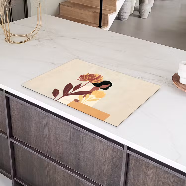 Vrouw - Minimalistisch - Bloem Inductie beschermer vinyl 3mm klein -sfeer8