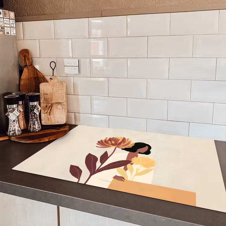 Vrouw - Minimalistisch - Bloem Inductie beschermer vinyl 3mm klein -sfeer3