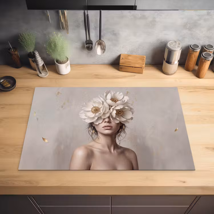 Vrouw - Pioenroos - Wit Inductie beschermer vinyl 3mm klein -sfeer5