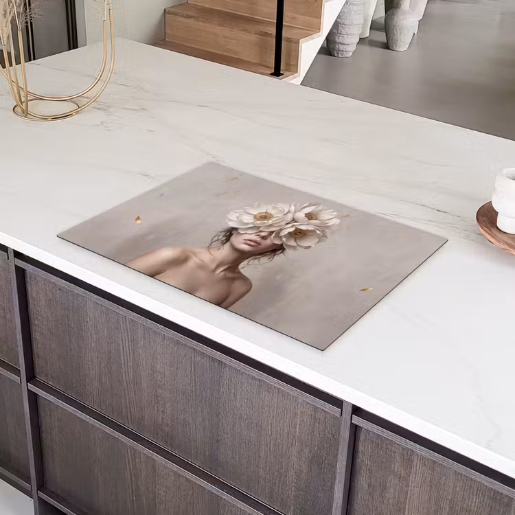 Vrouw - Pioenroos - Wit Inductie beschermer vinyl 3mm klein -sfeer8