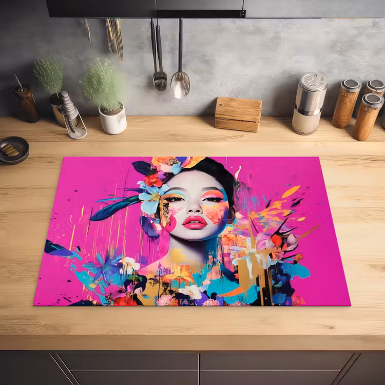 Vrouw - Portret - Abstract - Paars Inductie beschermer vinyl 3mm klein -sfeer5