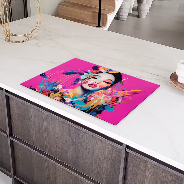 Vrouw - Portret - Abstract - Paars Inductie beschermer vinyl 3mm klein -sfeer8