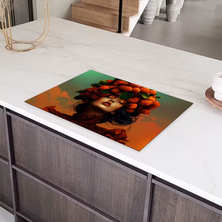 Vrouw - Frambozen - Bladeren Inductie beschermer vinyl 3mm klein -sfeer8